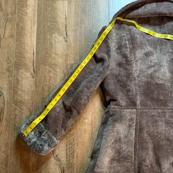 Vintage Penny Lane Pea Coat Faux Suede Fur Trim Double Breasted Overcoat - Picture 15 of 16